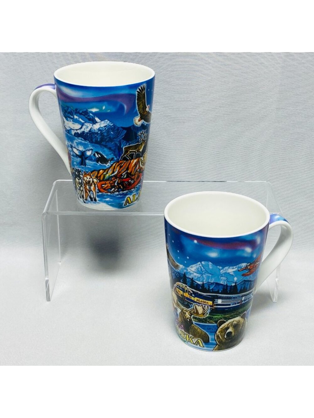 Alaska Outpost Ceramic 14oz Mugs With Scenic Wildlife Design & Aurora Borealis